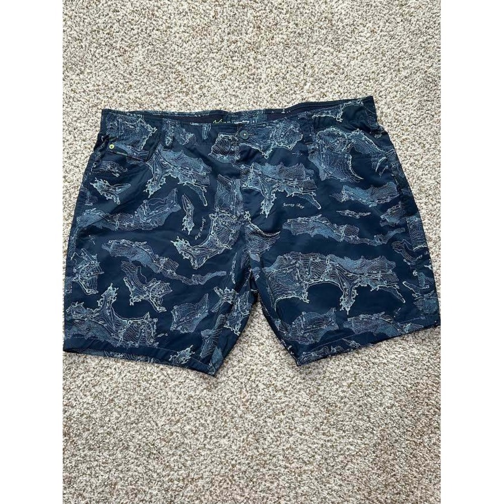 William Murray Golf Shorts Mens 40 Navy Blue Map Print Straight Fit Resort Sport